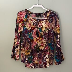 Grace Elements Multicolor Floral Paisley Blouse with Lace Detail